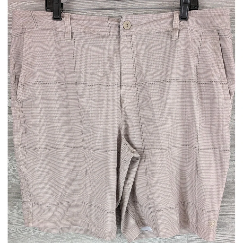 Hang Ten Mens Hybrid Shorts Tan Plaid Glen Check Size 40 Walk Board Shorts